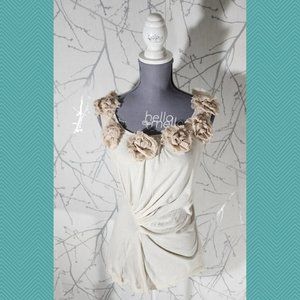 Deletta Ivory Cream Ruched Side Rosette Tank
